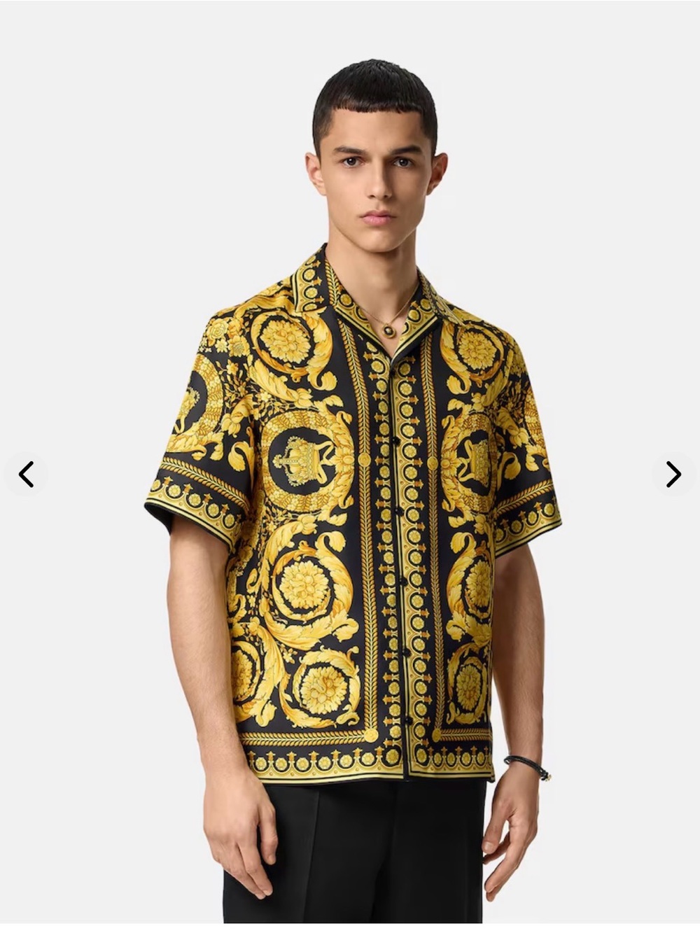 Versace Black & Gold Baroque Short-Sleeve Silk Shirt